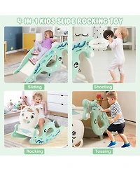 Inolait 4-in-1 Kids Slide Rocking Horse with Basketball and Ring Toss