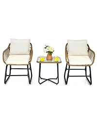 Sugift 3-Piece Patio Bistro Set with 2 Rattan Chairs and Square Glass Coffee Table