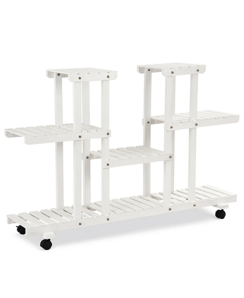 Sugift 4-Tier Wood Casters Rolling Shelf Plant Stand