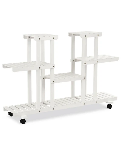 Sugift 4-Tier Wood Casters Rolling Shelf Plant Stand