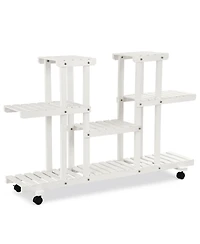 Sugift 4-Tier Wood Casters Rolling Shelf Plant Stand