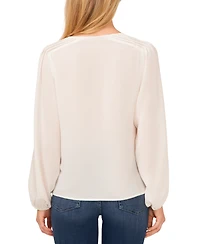 CeCe Women's Circular Trim Pin-Tuck Long Sleeve Blouse