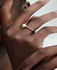 Pandora Sterling Silver Timeless Treated Freshwater Cultured Pearl Pave Ring