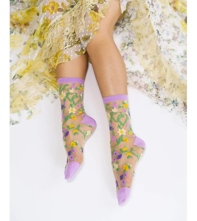 Sock Candy Women's Heart Floral Sheer Sock