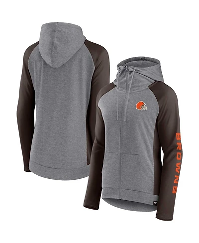 Women's Fanatics Heather Gray, College Brown Cleveland Browns Blind Side Lightweight Full-Zip Hoodie