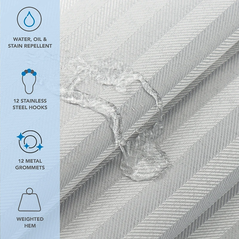 Host & Home Damask Shower Curtain Set with 12 Metal Rolling Rings, Weighted Hem, Rust-Proof Grommets, Fine 100% Polyester Yarn, 72x72, Three Proof Tre