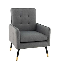 Linen Fabric Accent Chair Modern Single Sofa Chair with Solid Metal Legs