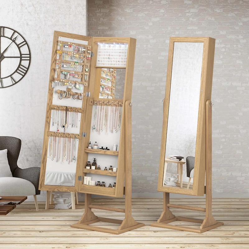 Jewelry Cabinet Full-Length Mirror Lockable Jewelry Armoire with 6 Lights