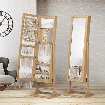 Jewelry Cabinet Full-Length Mirror Lockable Jewelry Armoire with 6 Lights