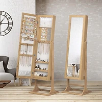 Jewelry Cabinet Full-Length Mirror Lockable Jewelry Armoire with 6 Lights