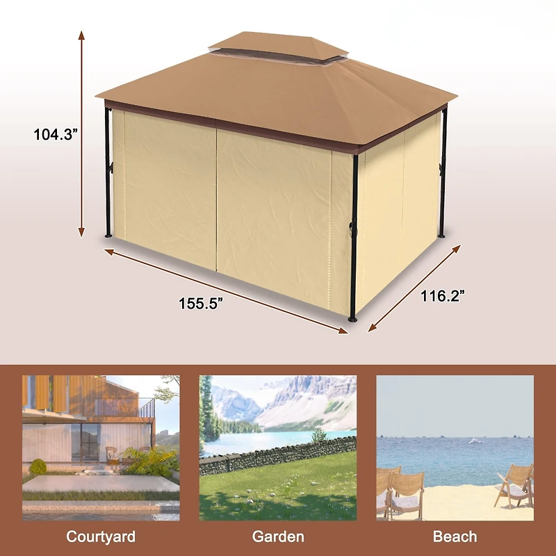 Mondawe 10 x 13 ft Soft Top Outdoor Patio Gazebo Tent Canopy with Included Curtains Ventilated Double Roof, Beige