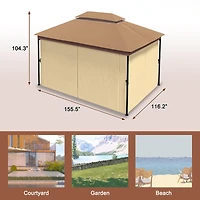 Mondawe 10 x 13 ft Soft Top Outdoor Patio Gazebo Tent Canopy with Included Curtains Ventilated Double Roof, Beige