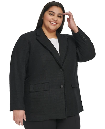 Karl Lagerfeld Paris Plus Fringe Trim Tweed Blazer, First@Macy's