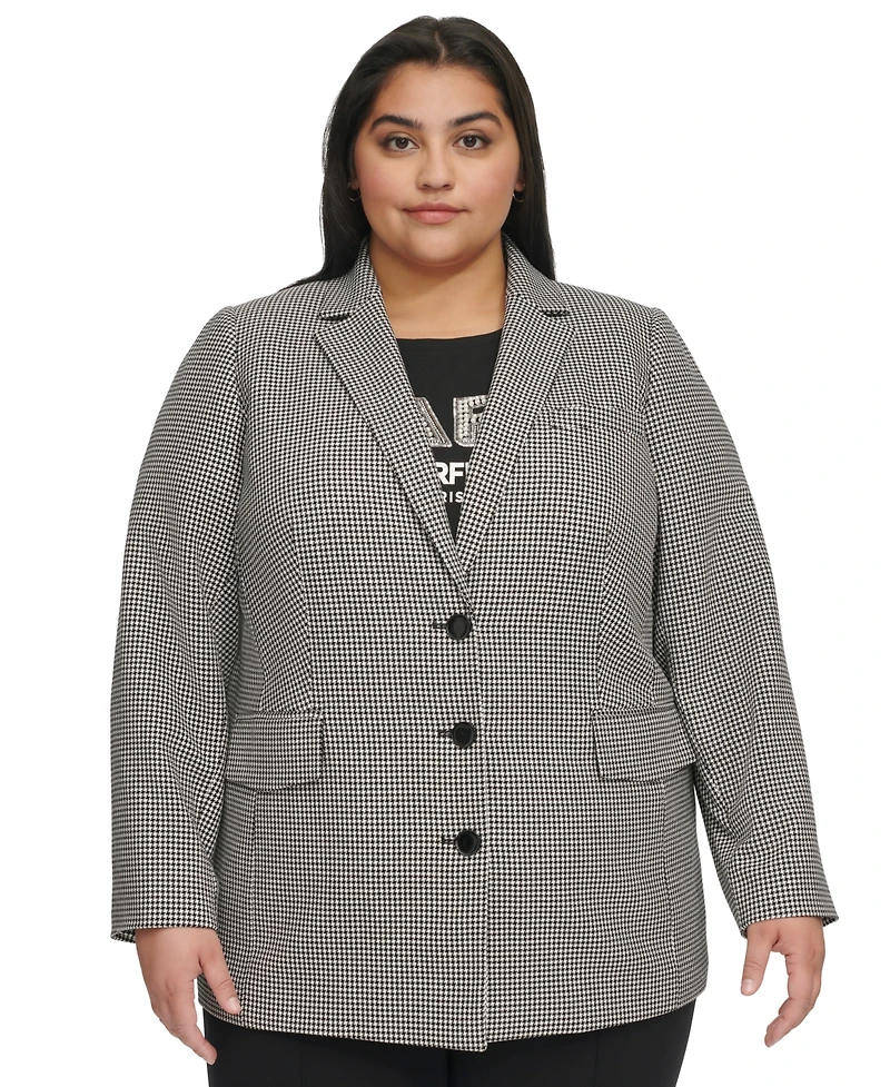 Karl Lagerfeld Paris Plus Three-Button Houndstooth Blazer, First@Macy's