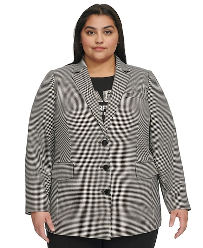 Karl Lagerfeld Paris Plus Three-Button Houndstooth Blazer, First@Macy's