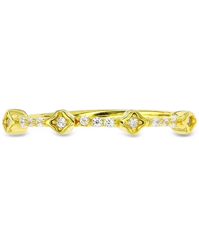 Cubic Zirconia Two Level Narrow Stack Ring 14k Gold-Plated Sterling Silver