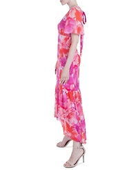 julia jordan Women's Printed Flutter-Sleeve High-Low Maxi Dress