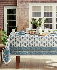 Tropez Block Print Stain Water Resistant Indoor and Outdoor Tablecloth