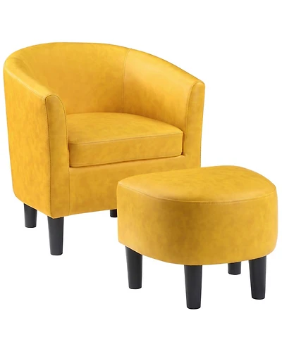 Convenience Concepts 26.25" Faux Leather Churchill Accent Chair with Ottoman