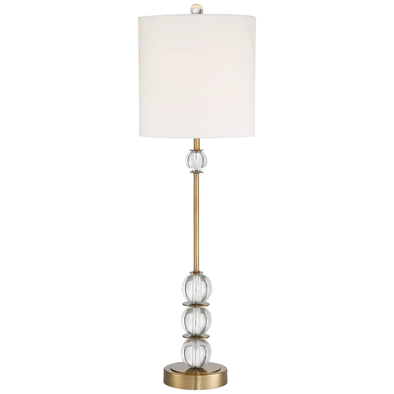 Vienna Full Spectrum Halston Art Deco Buffet Table Lamp 32 1/2" Tall Crystal Ball Brass Metal Off White Fabric Drum Shade for Bedroom Living Room
