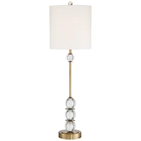 Vienna Full Spectrum Halston Art Deco Buffet Table Lamp 32 1/2" Tall Crystal Ball Brass Metal Off White Fabric Drum Shade for Bedroom Living Room