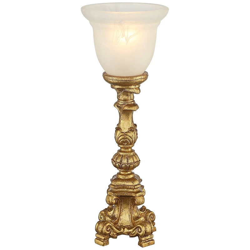 Traditional Glam Console Accent Table Lamp 18" High French Gold Uplight Alabaster Glass Shade Decor for Living Room Bedroom House Bedside Nightstand O