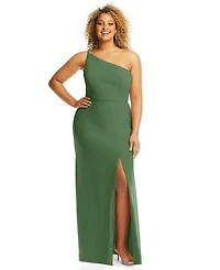 After Six Plus Skinny One-Shoulder Trumpet Gown with Front Slit