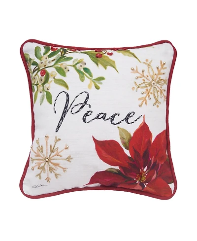 Peace Poinsettia Small/Petite Christmas Accent Pillow, 10" x 10"
