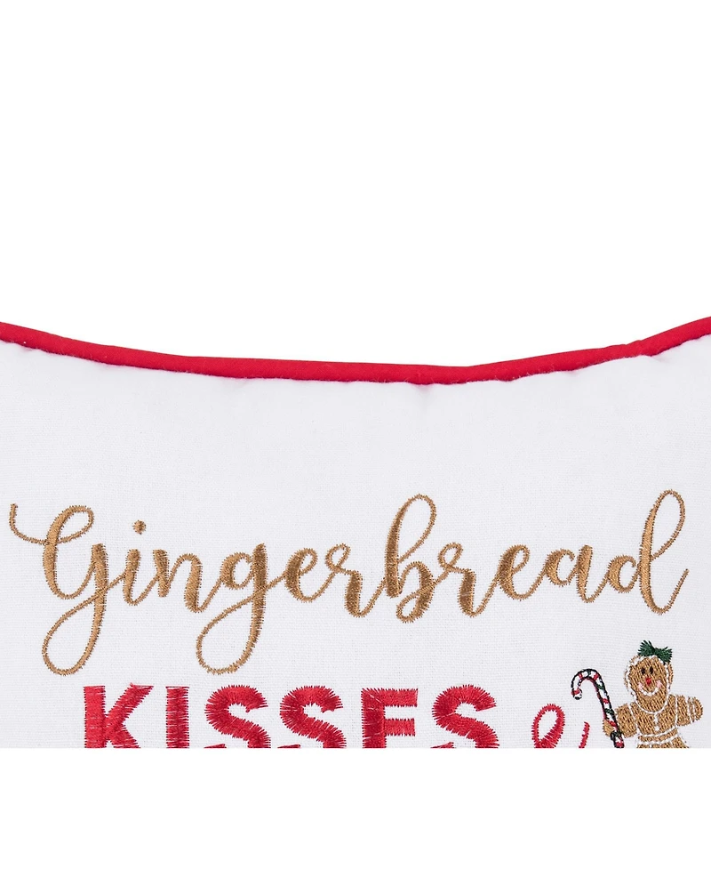 10" x 10" "Gingerbread Kisses and Christmas Wishes" Sentiment with Gingerbread Men Cotton Petite Accent Throw Pillow.
