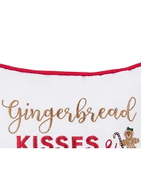 10" x 10" "Gingerbread Kisses and Christmas Wishes" Sentiment with Gingerbread Men Cotton Petite Accent Throw Pillow.