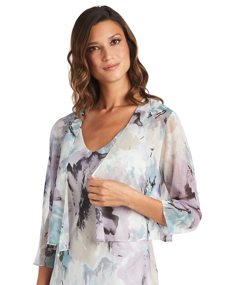 R & M Richards Women's Printed Sleeveless Midi Dress & Cropped Jacket