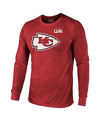 Men's Majestic Threads Travis Kelce Red Kansas City Chiefs Super Bowl Lviii Name and Number Tri-Blend Long Sleeve T-shirt