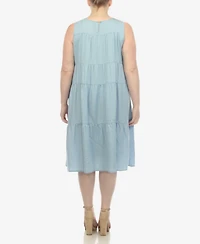 White Mark Plus Sleeveless Tiered Chambray Midi Dress
