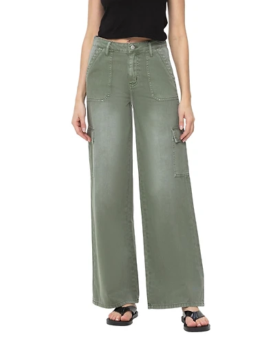 Vervet Women's High Rise Utility Cargo Wide Leg Jeans