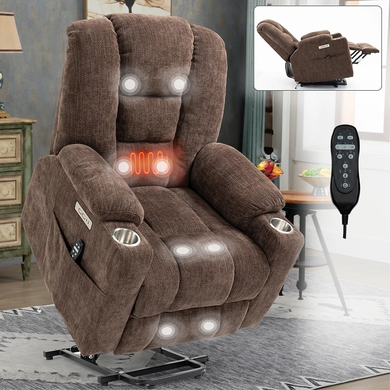 Streamdale Massage Recliner with Heat and Usb Ports for Elderly - Brown