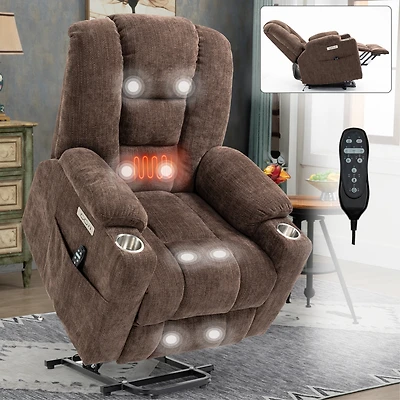 Streamdale Massage Recliner with Heat and Usb Ports for Elderly - Brown