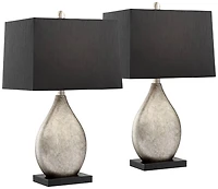 Regency Hill Marco Modern Art Deco Table Lamps 25" High Set of 2 Silver Luxe Black Rectangular Shade for Bedroom Living Room Bedside Nightstand O