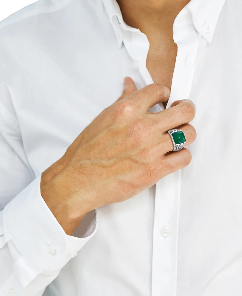 Effy Men's Green Chalcedony Textured Ring in Sterling Silver