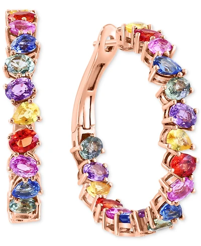 Effy Multi-Sapphire In & Out Medium Hoop Earrings (8-1/5 ct. t.w.) in 14k Gold, 1.19"