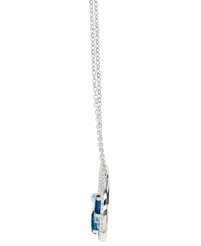 Blue Topaz (1-1/4 ct. t.w.) & Lab-Grown White Sapphire (1/4 ct. t.w.) Cluster Circle 18" Pendant Necklace in Sterling Silver