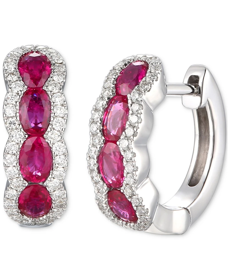 Le Vian Passion Ruby (1-1/2 ct. t.w.) & Vanilla Diamond (1/3 ct. t.w.) Scalloped Small Hoop Earrings in 14k White Gold, 0.53"