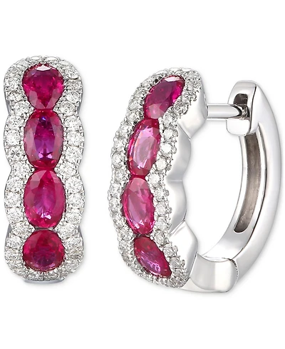 Le Vian Passion Ruby (1-1/2 ct. t.w.) & Vanilla Diamond (1/3 ct. t.w.) Scalloped Small Hoop Earrings in 14k White Gold, 0.53"