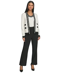Karl Lagerfeld Women's Open-Front Long-sleeve Knit Cardigan with Contrast Trim