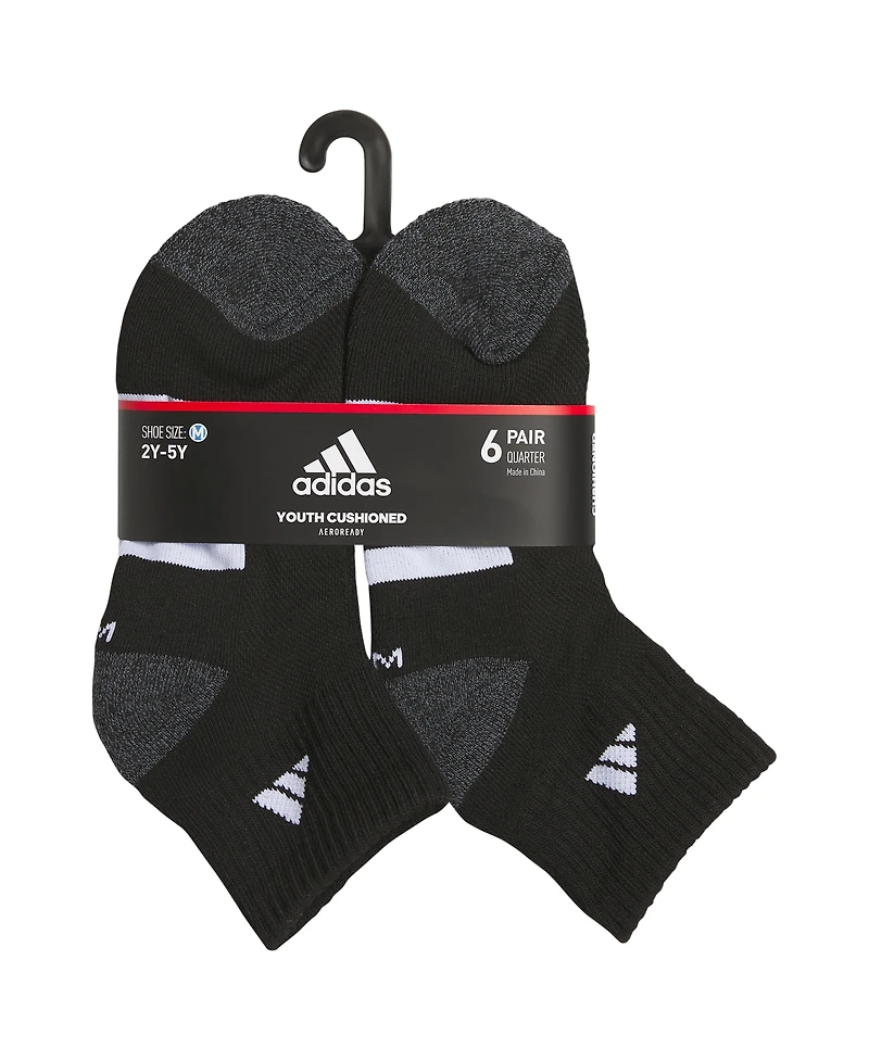 adidas Boys Youth Athletic Cushioned Quarter Socks, Pack of 6