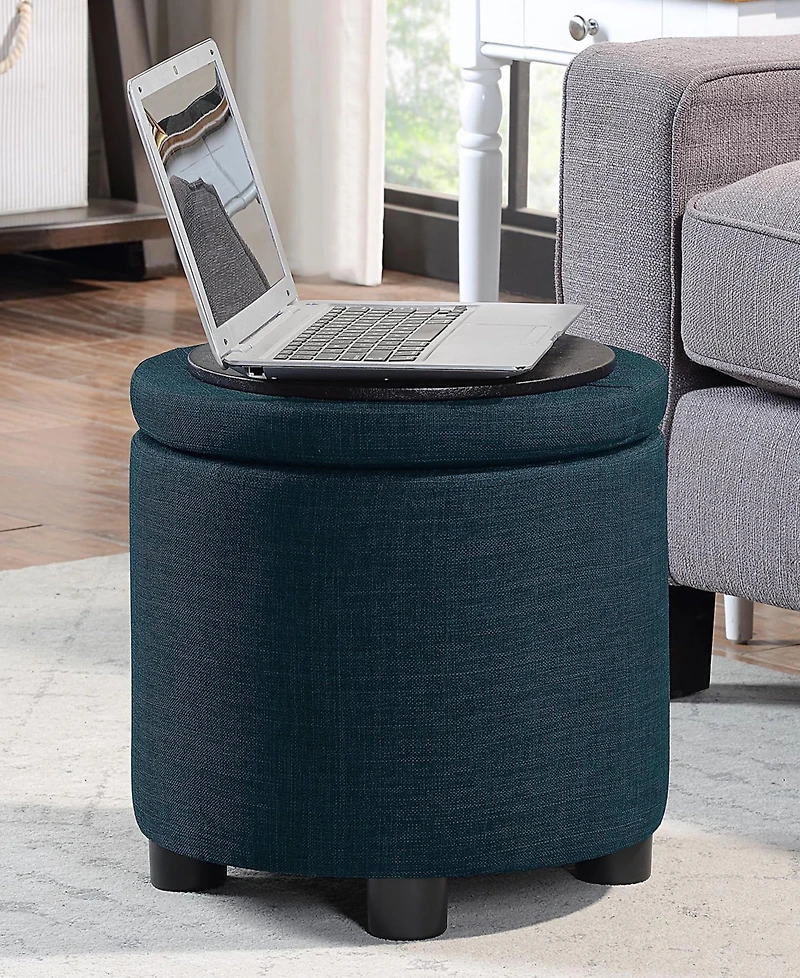 Convenience Concepts 15.75" Faux Linen Round Storage Ottoman with Tray Lid