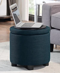 Convenience Concepts 15.75" Faux Linen Round Storage Ottoman with Tray Lid