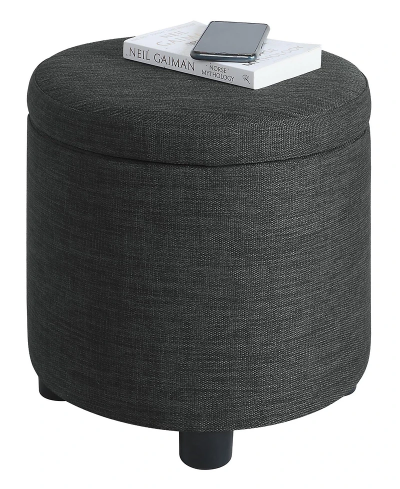 Convenience Concepts 15.75" Faux Linen Round Storage Ottoman with Tray Lid