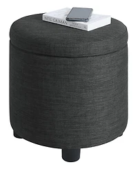 Convenience Concepts 15.75" Faux Linen Round Storage Ottoman with Tray Lid