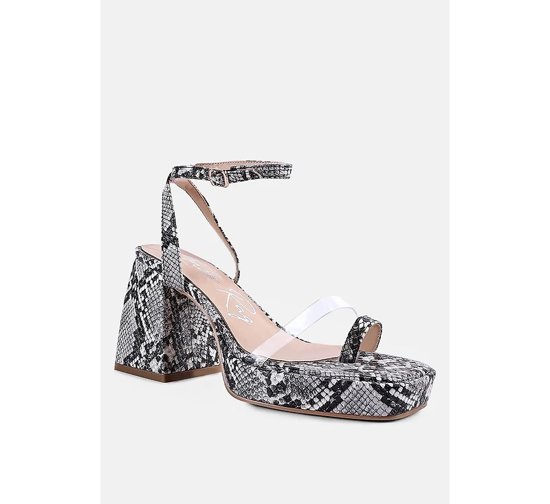 Womens Such Flirt Snake Print Triangular Block Heel Sandals