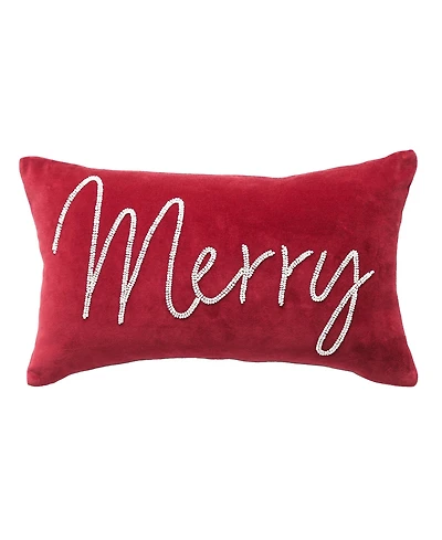 carol & frank Merry Red Velvet Beaded Christmas Throw Pillow